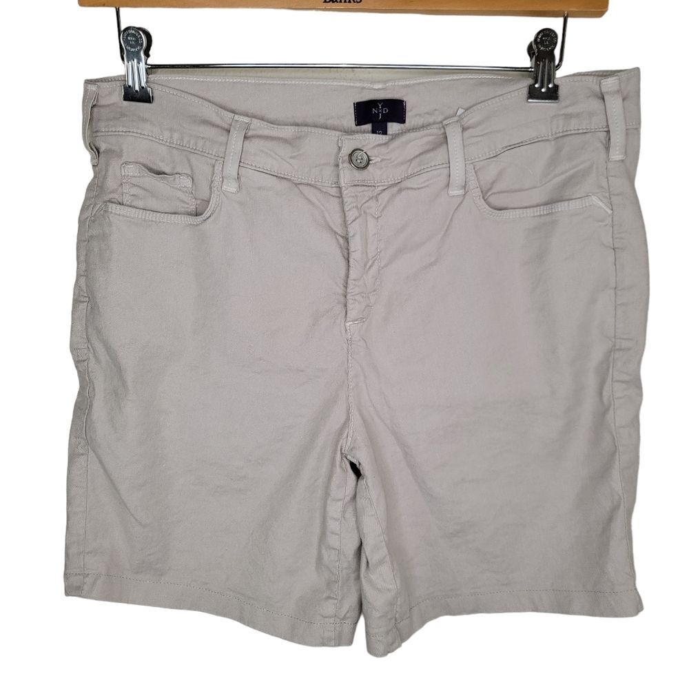 Nydj khaki Linen-Blend midi Bermuda shorts size 12